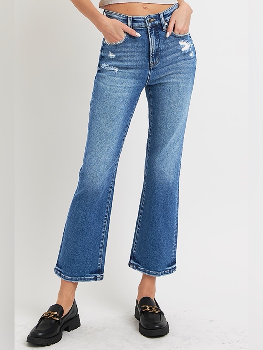 RDP5937 DARK Risen Tummy Control High Rise Crop Bootcut Jeans